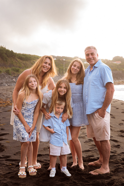 Family picture at the beach during sunset in the Azores